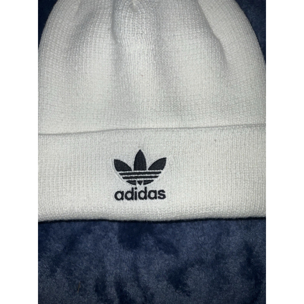 Adidas Beanie White With Black Trefoil Logo One Size Unisex - Picture 3 of 6